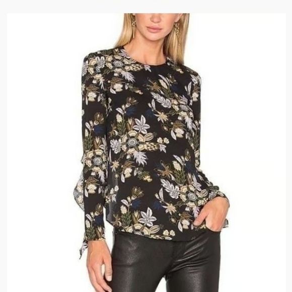 A.L.C. Cooper Silk Black Open Back Long Sleeve Blouse Size 0 - Picture 2 of 6